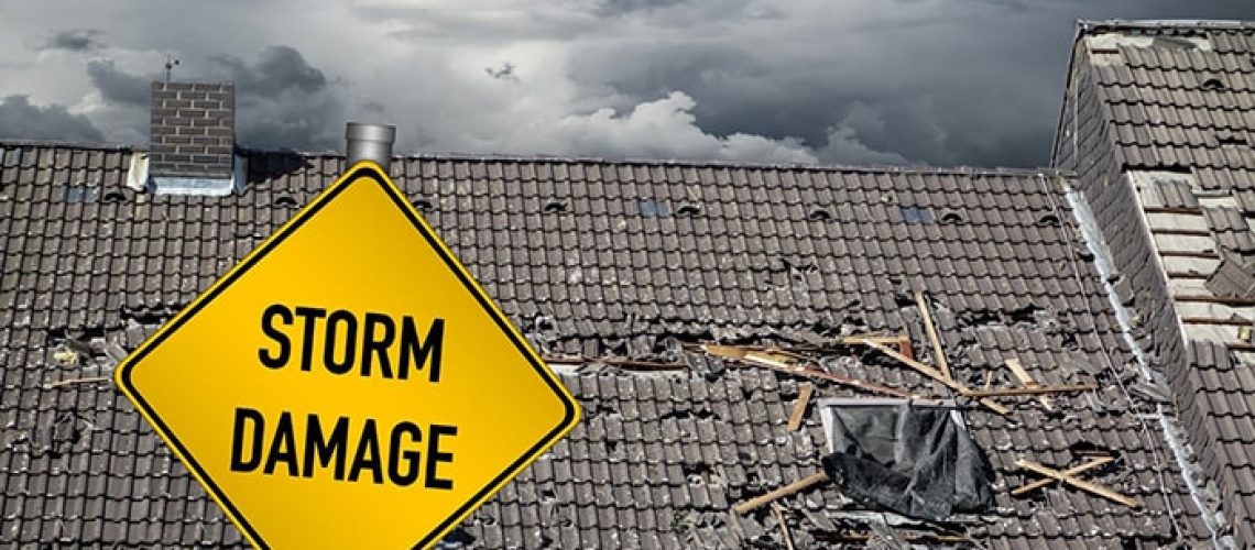 Storm Damage Sign On Roof - Storm Restoration And Restoration Services May Be Needed